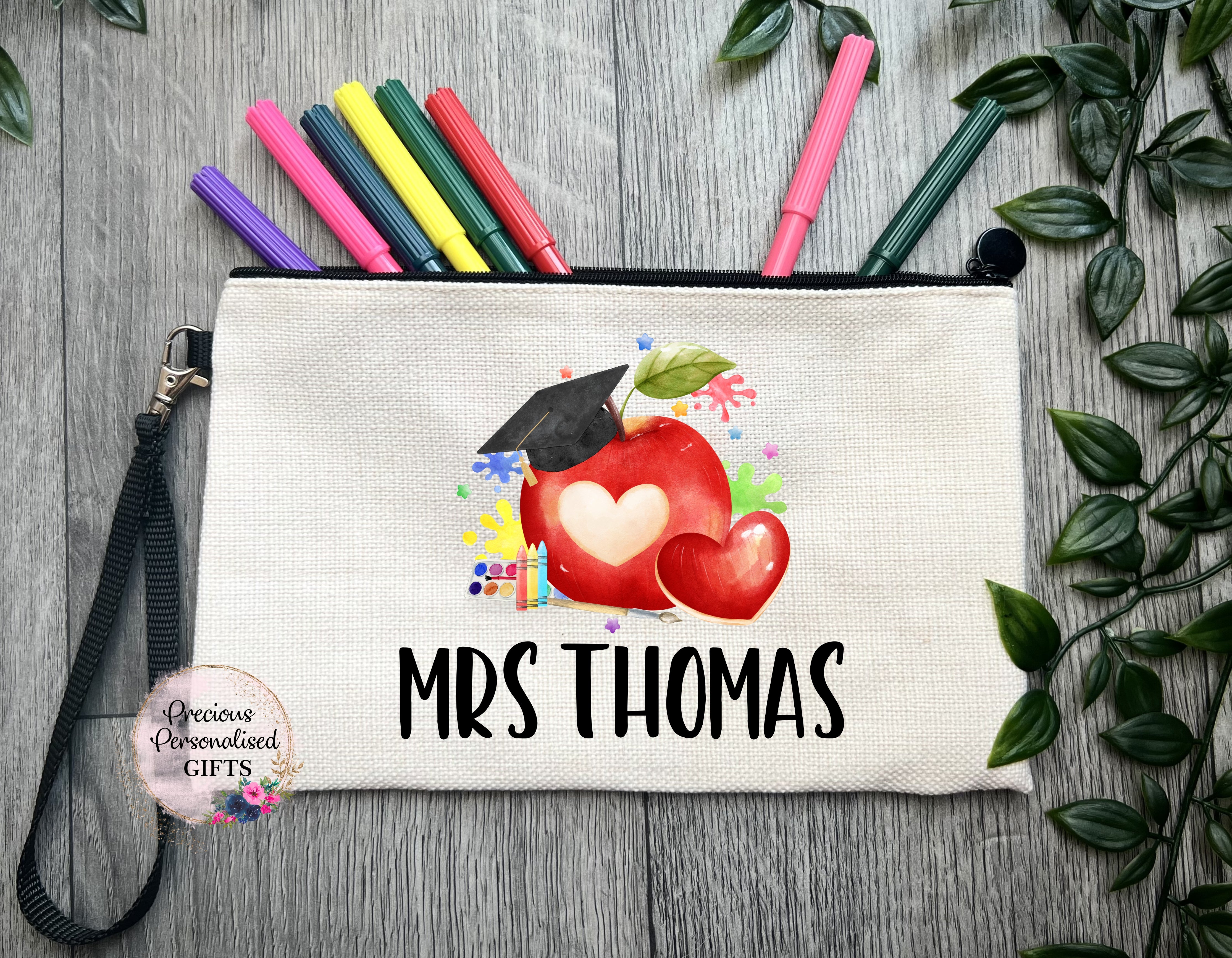Personalised apple teacher Pencil Pouch – Precious Personalised