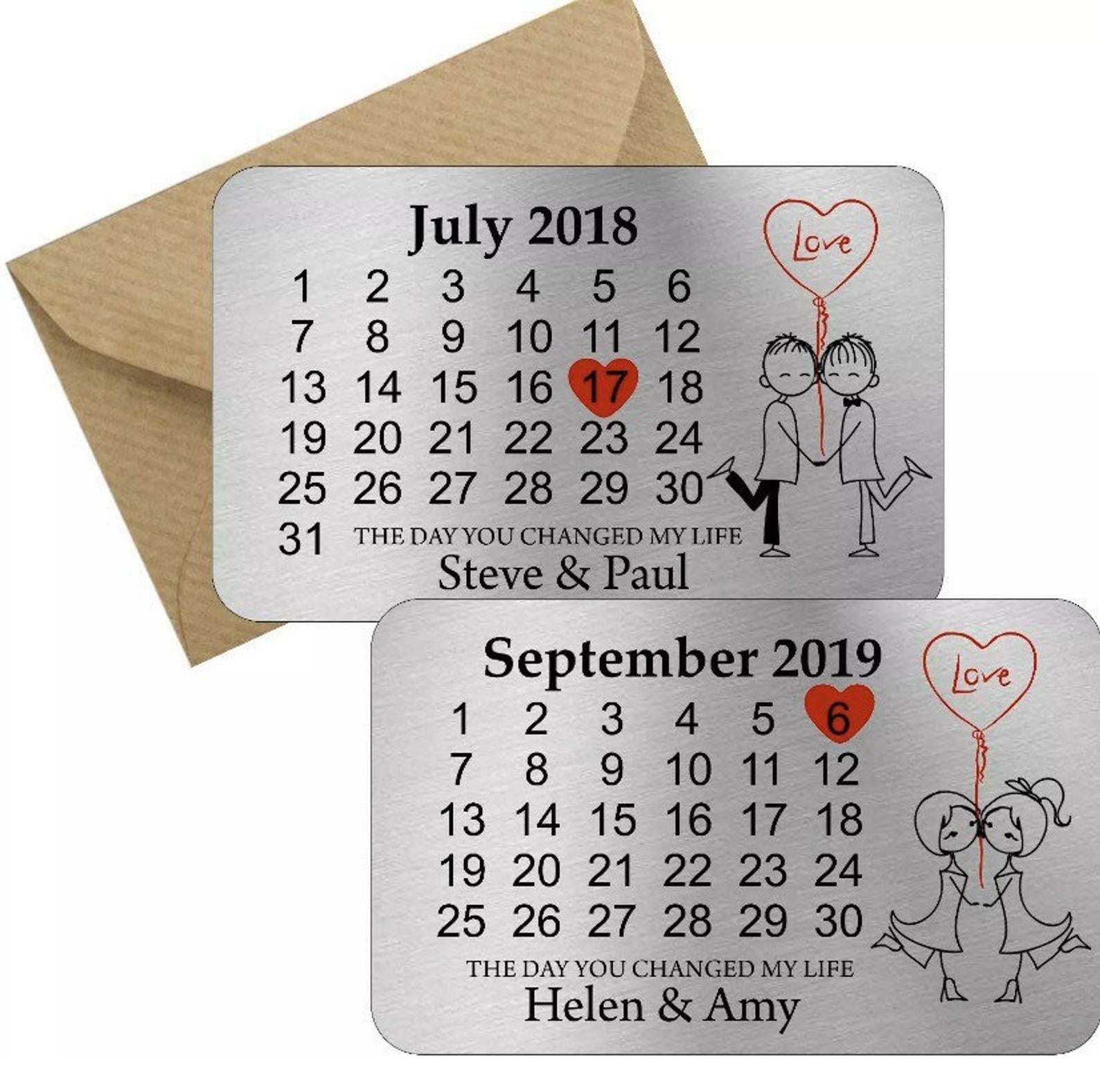 Personalised same sex calendar wallet card – Precious Personalised Gifts Ltd